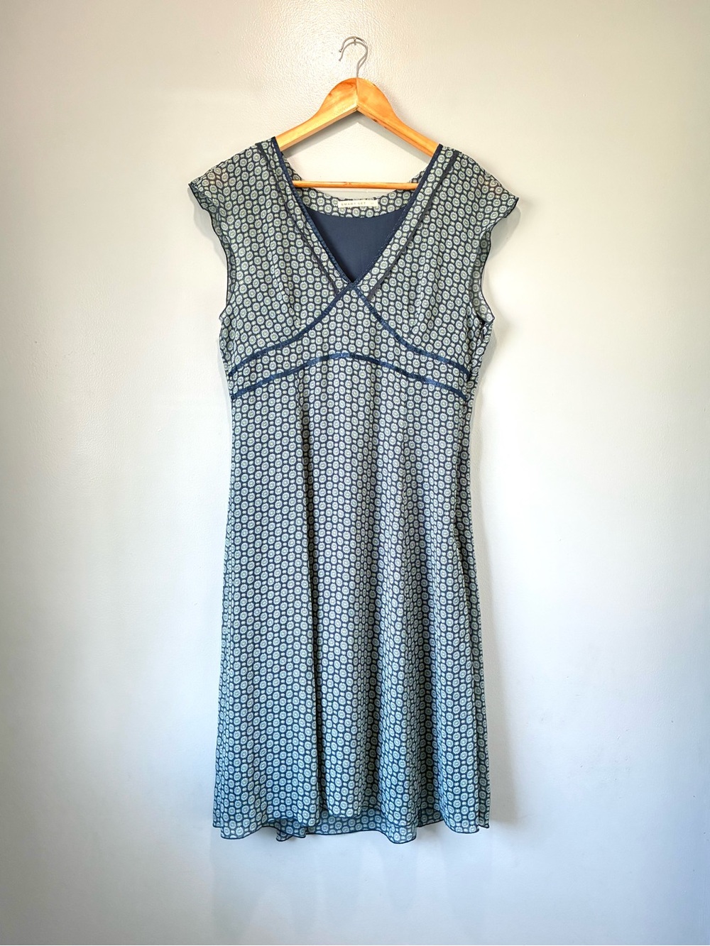 90s Vintage Smart Set Blue Daisy Print Babydoll Dress y2k